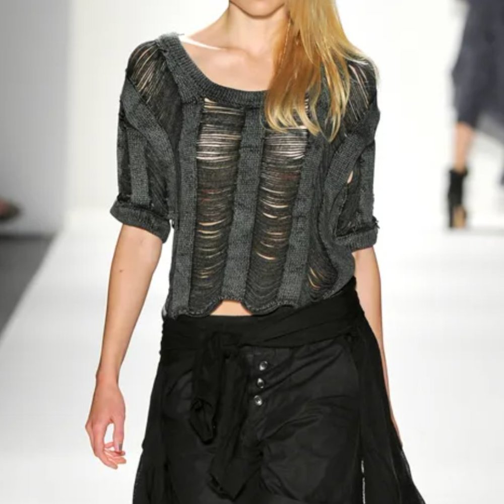 Nicholas K Runway Shredded Destroyed Charcoal Top
